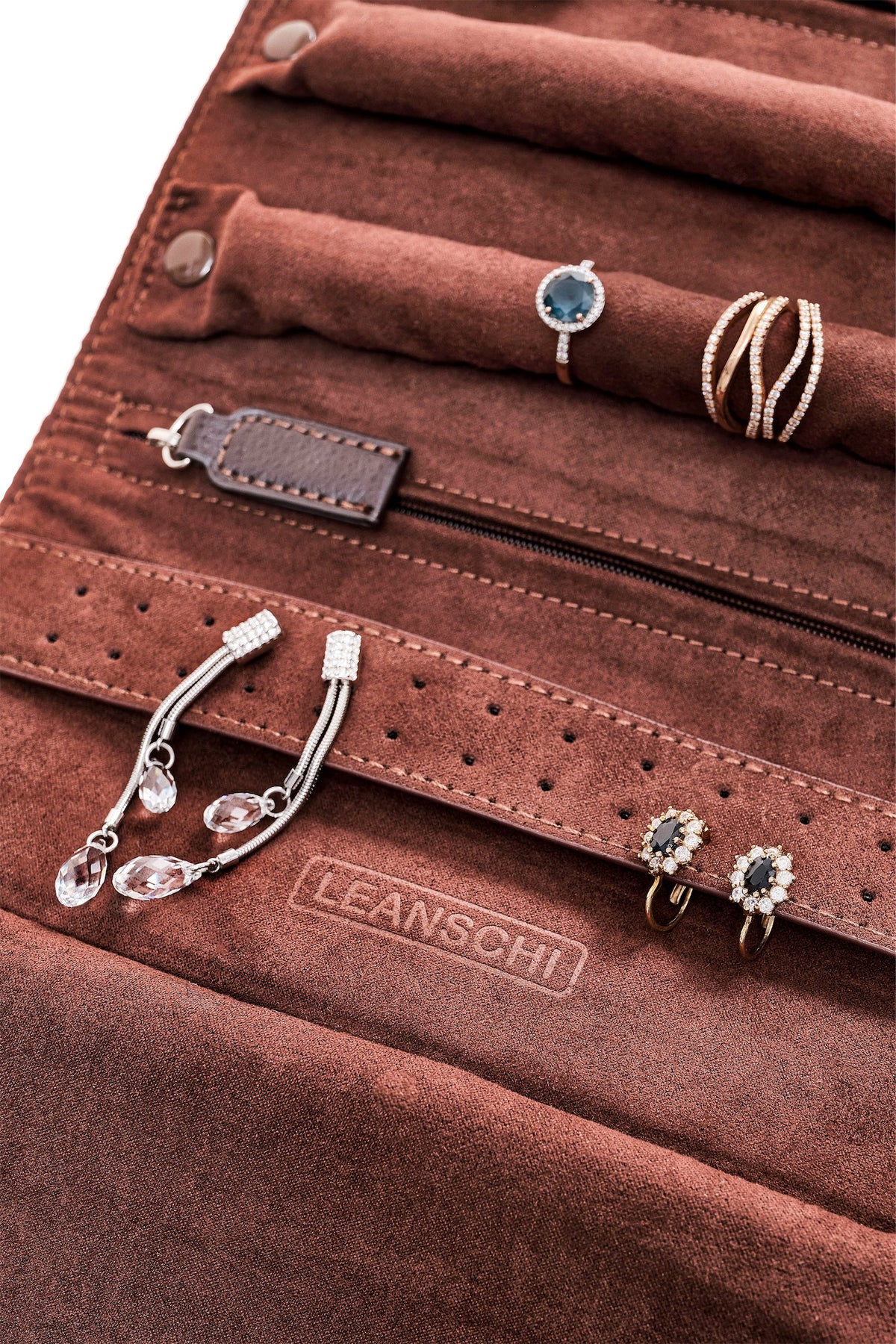 Jewelry travel roll | chocolate brown