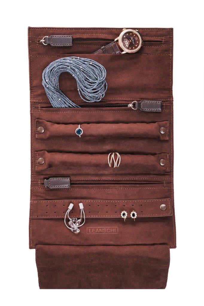 Jewelry travel roll | chocolate brown