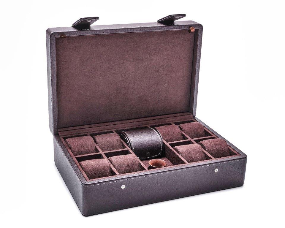 Collector's watch-box for up to 9 watches, incl. watchmakers' tools & wooden magnifyer