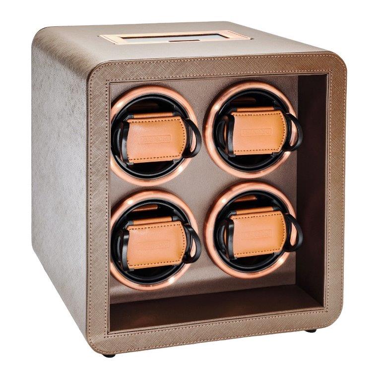 Smart watchwinder for 4 watches | CHOCOLATE saffiano Edition