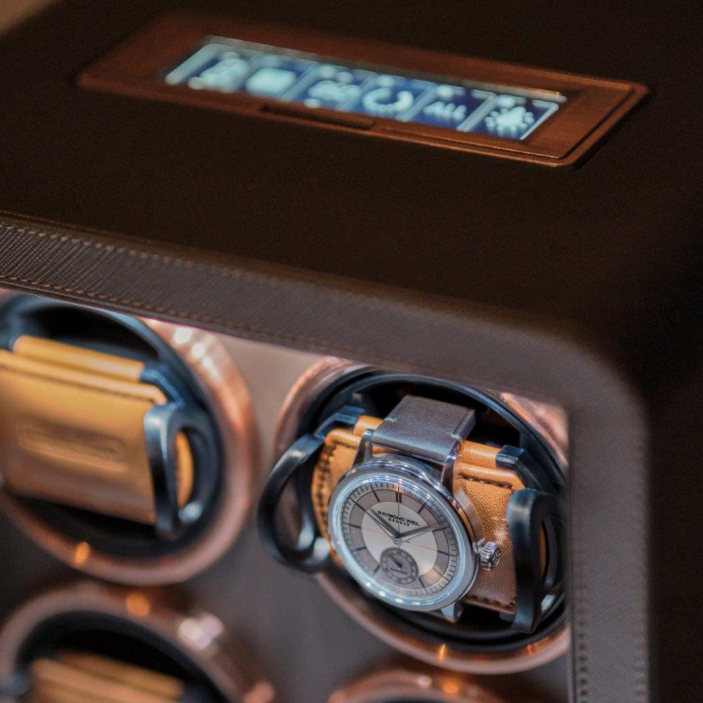 Smart watchwinder for 4 watches | CHOCOLATE saffiano Edition