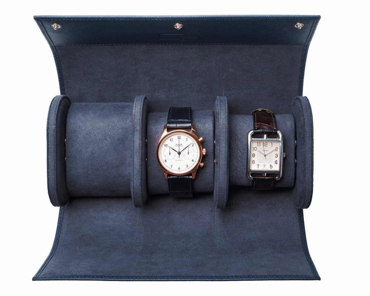 TRIPLE Watch-Pouch, calf leather, navy blue saffiano