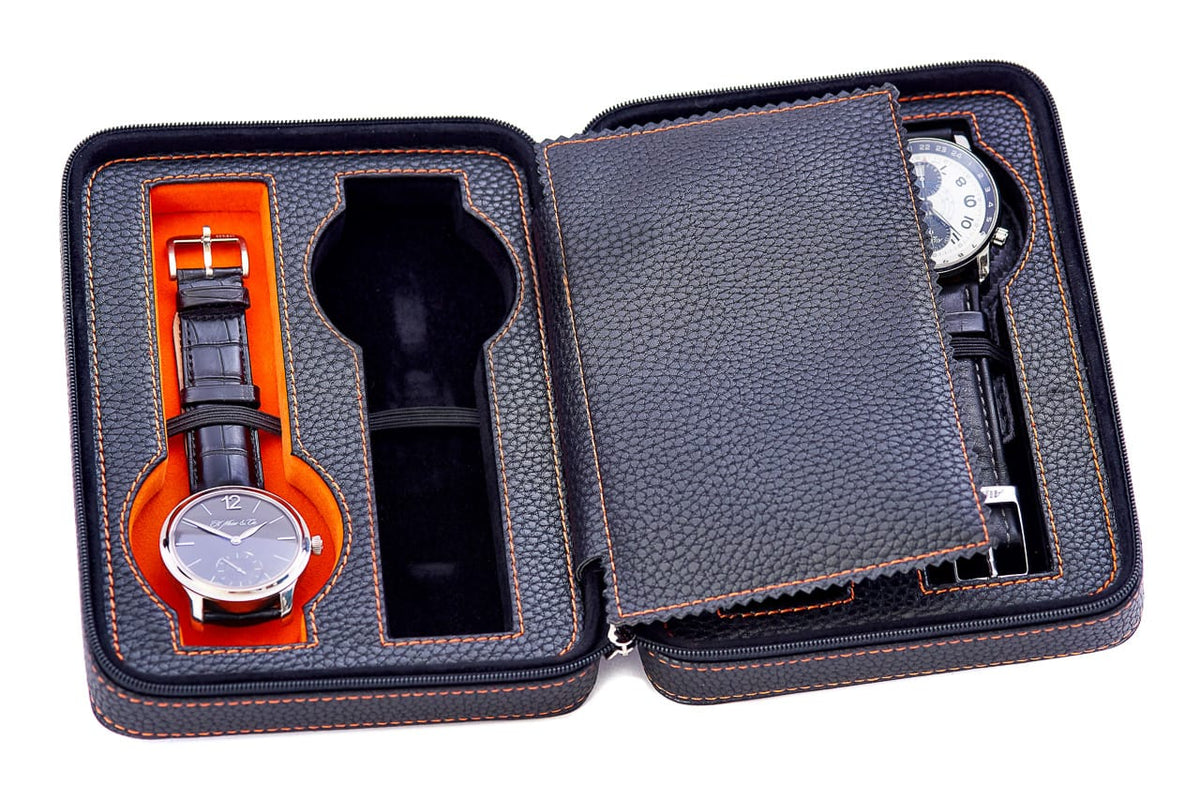 ZIP-pouch storage | transport 4 watches | Black PU