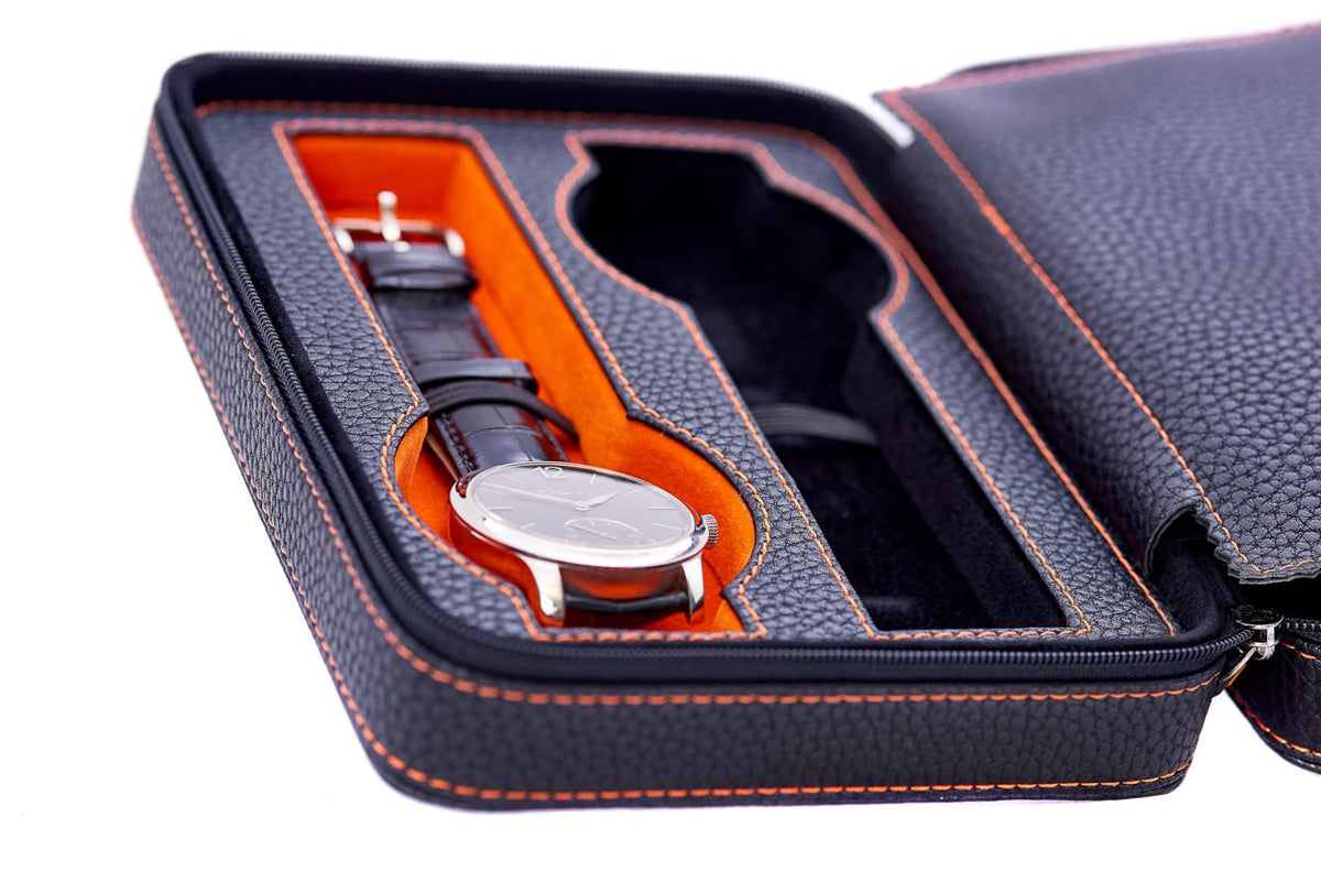 ZIP-pouch storage | transport 4 watches | Black PU