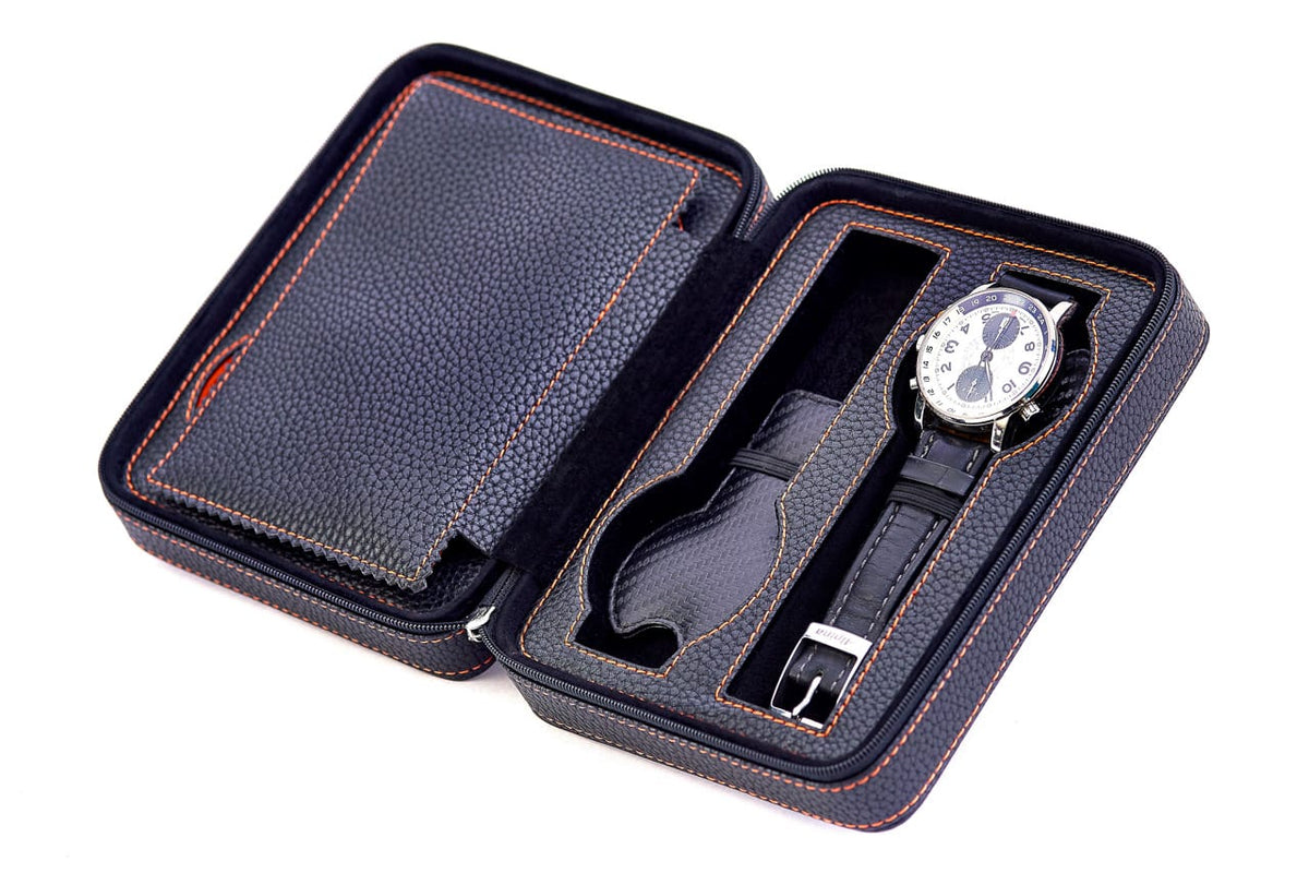 ZIP-pouch storage | transport 4 watches | Black PU