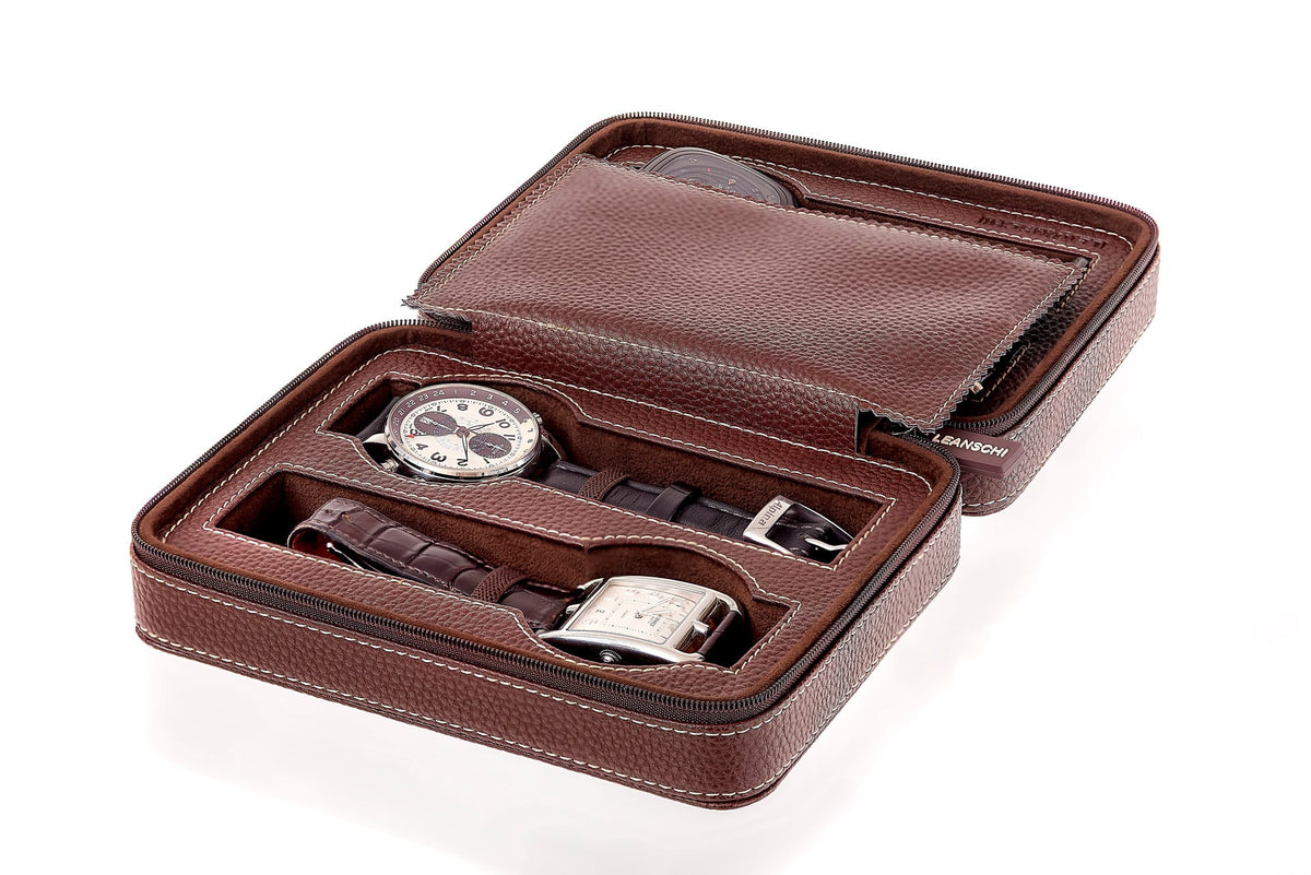 ZIP-pouch storage | transport 4 watches | brown PU