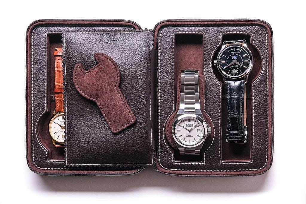 ZIP-pouch storage | transport 4 watches | brown PU