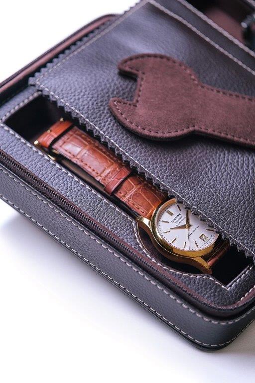 ZIP-pouch storage | transport 4 watches | brown PU