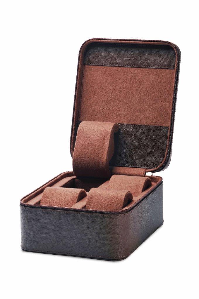 ZIP-case for 4 watches in genuine CALF LEATHER | chocolate saffiano
