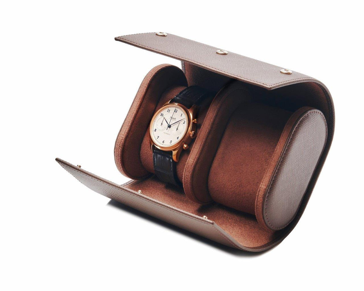 DOUBLE Watch-Pouch, safiano leather, chocolate brown saffiano