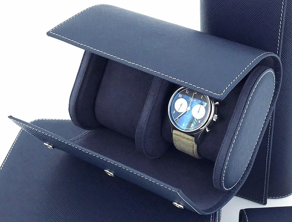 DOUBLE Watch-Pouch, calf leather, dark blue saffiano