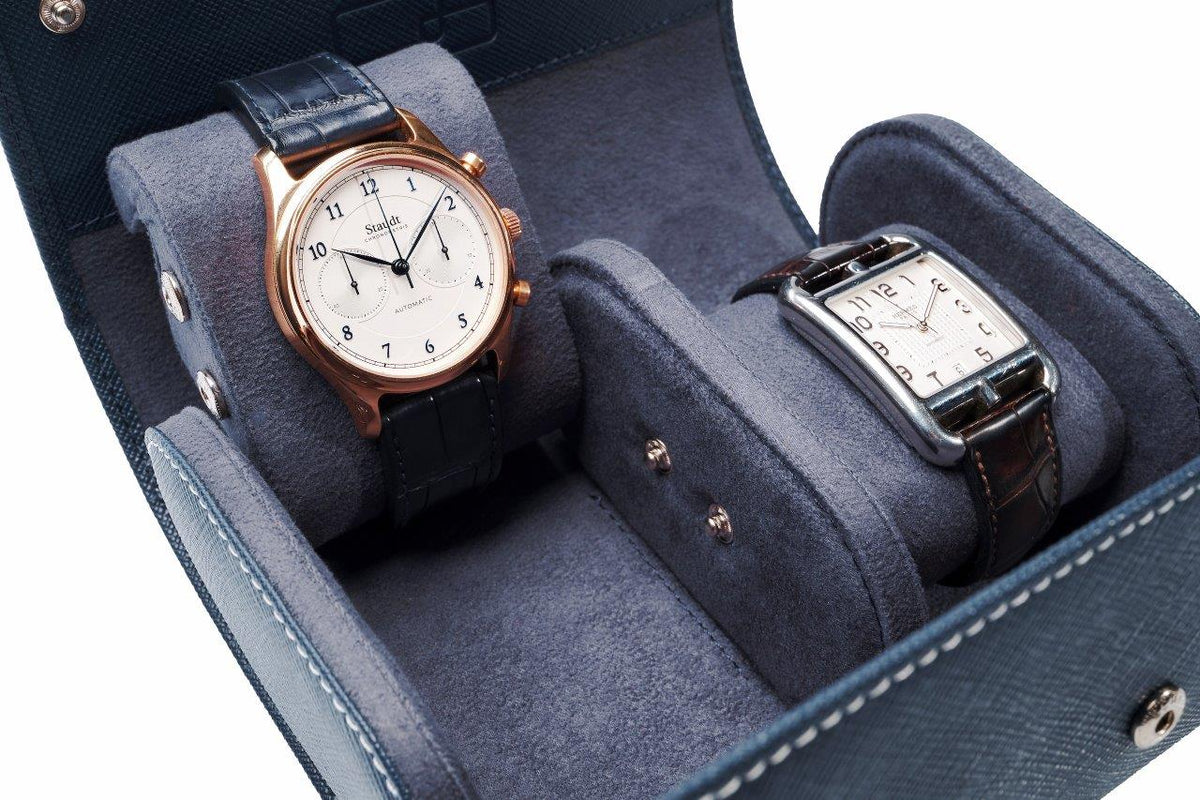 DOUBLE Watch-Pouch, calf leather, dark blue saffiano