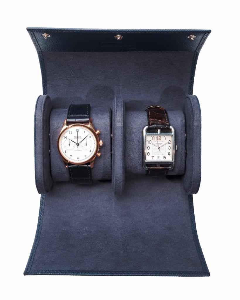 DOUBLE Watch-Pouch, calf leather, dark blue saffiano