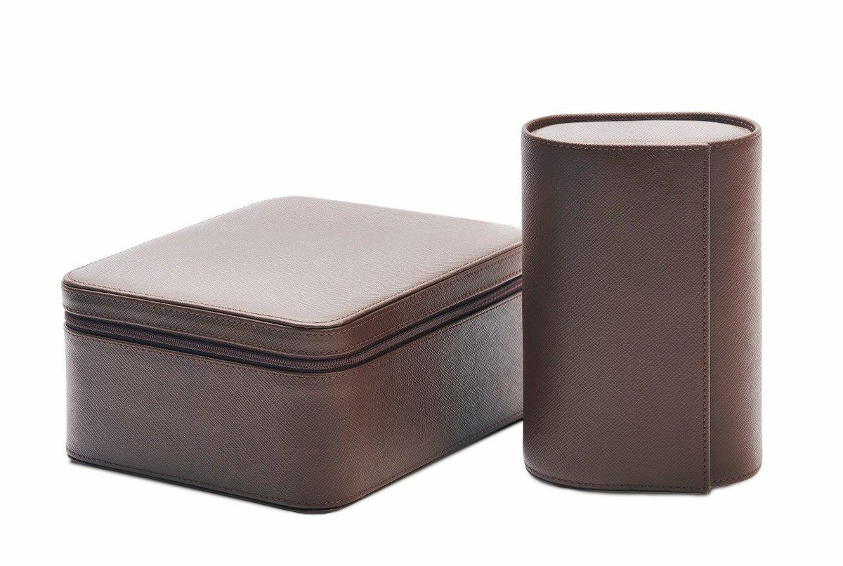 DOUBLE Watch-Pouch, safiano leather, chocolate brown saffiano