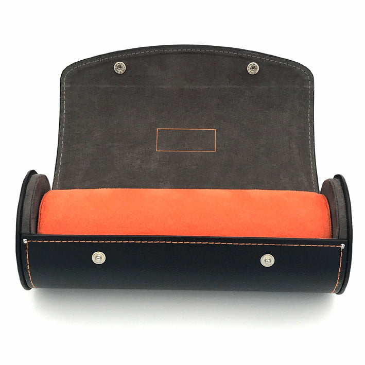 Watch-Roll for 3-4 watches | chocolate PU-leather - orange