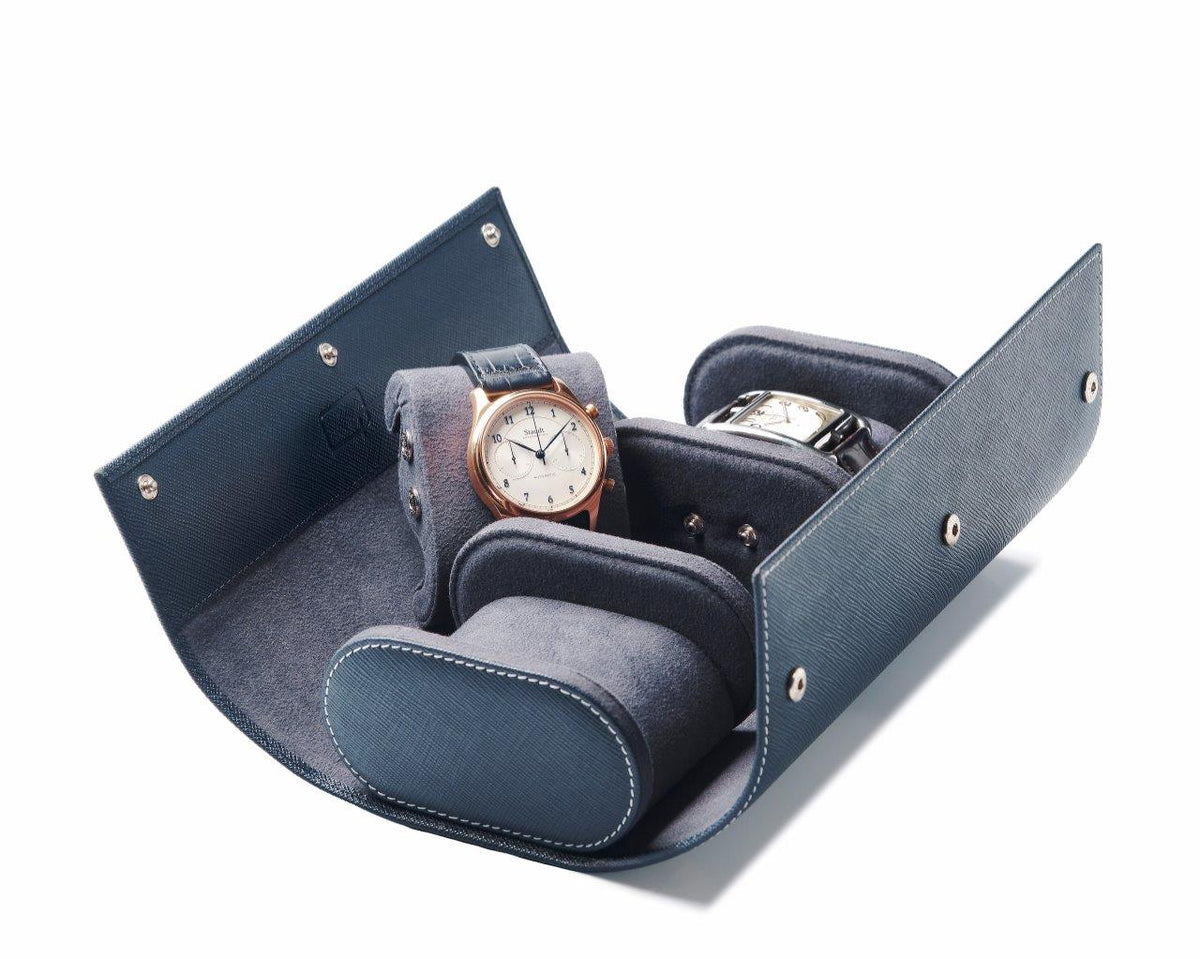 TRIPLE Watch-Pouch, calf leather, navy blue saffiano